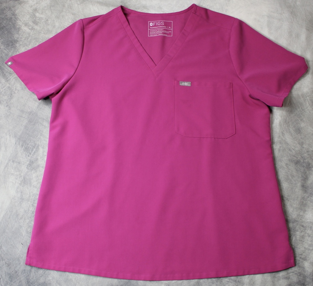 FIGS Shirt Womens XL Pink Technical Collection V-Neck Scrub Top Pocket Medical